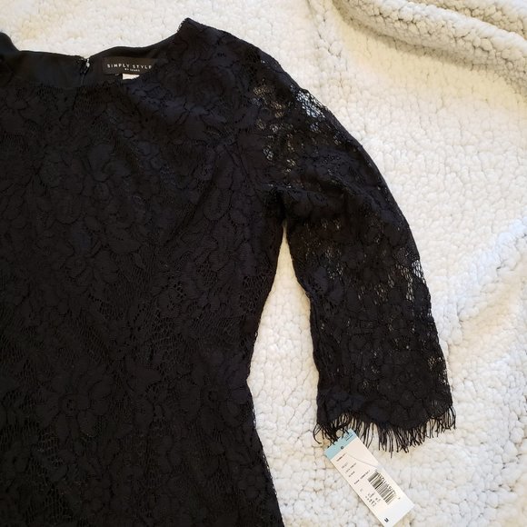 Black Lace Knee Length Dress Size M Medium - Picture 3 of 8